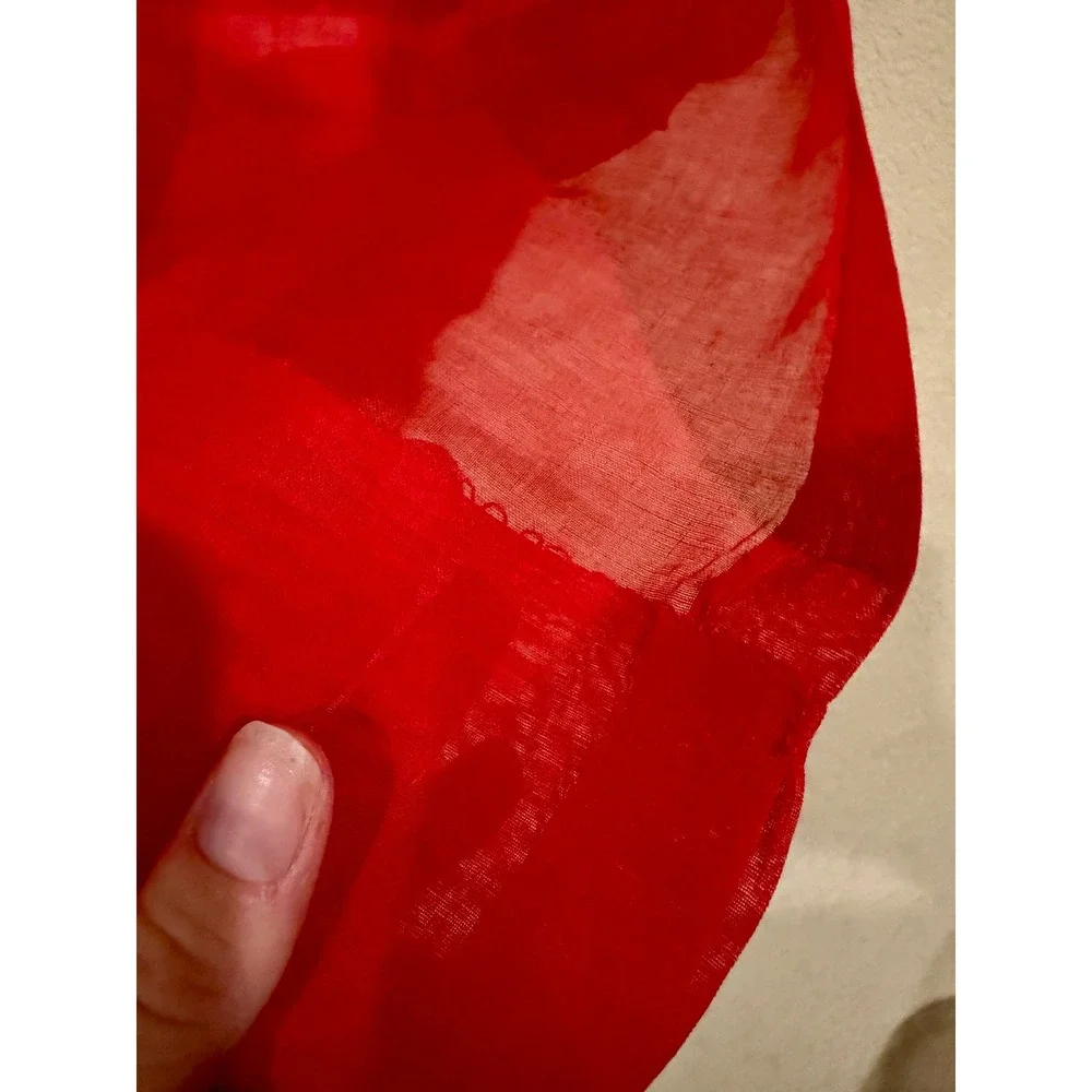VTG‎ Red Organza Christmas Half Apron Poinsettia Pocket Ruffle Holiday Handmade